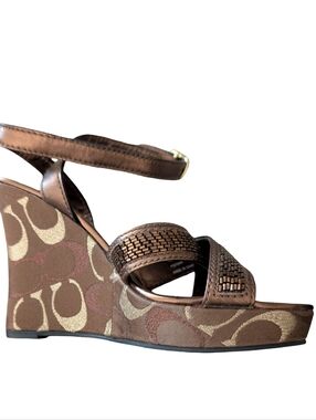 Coach Camelia bronze signature wedge sandal size 5